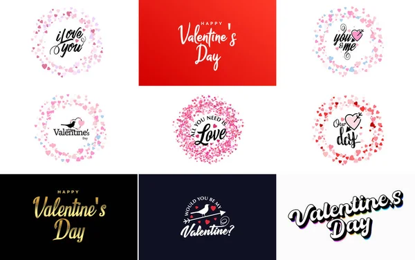 Vector Illustration Heart Shaped Wreath Happy Valentine Day Text — Stockvector