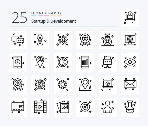 Startup Develepment Line Icon Pack Including Setting Computer Dollar Badge — Vetor de Stock