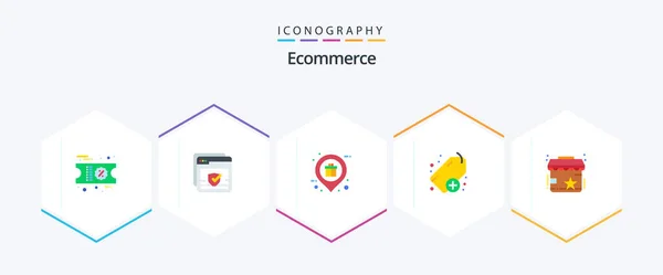 Ecommerce Flat Icon Pack Including Shop Rating Market Tag Add — Vettoriale Stock