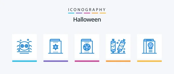 Halloween Blue Icon Pack Including Halloween Candy Magic Book Learning — Vector de stock