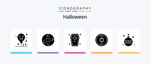 Halloween Glyph Icon Pack Including Globe Christmas Coffin Magic Circle — Stock Vector