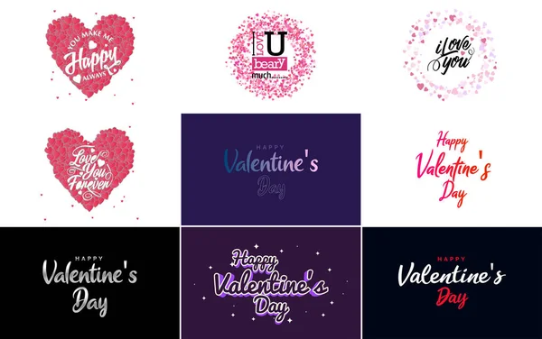 Happy Valentine Day Greeting Card Template Cute Animal Theme Pink — Wektor stockowy
