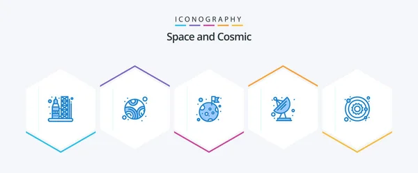 Space Blue Icon Pack Including Sun Planet Moon Astronomy Communication — Stok Vektör