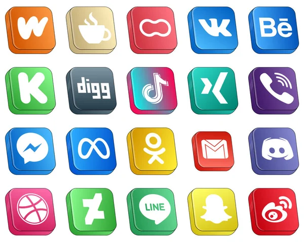 Isometric Icons Major Social Media Platforms Video Douyin Digg Icons — Stock Vector