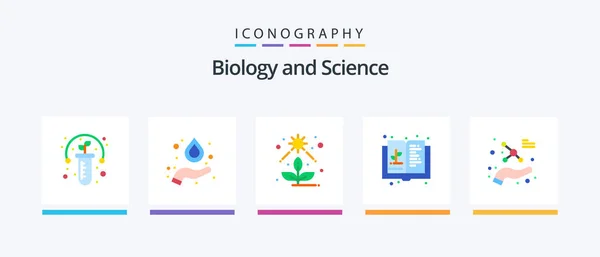 Biology Flat Icon Pack Including Atom Knowledge Light Growth Education — Stock Vector