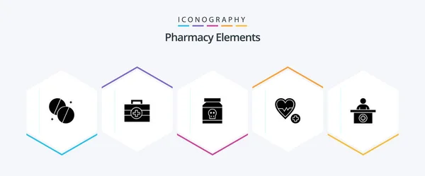 Pharmacy Elements Glyph Icon Pack Including Love Medical Toxic Poison — Stock Vector