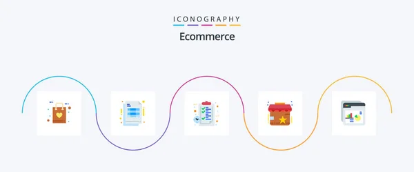 Ecommerce Flat Icon Pack Including Analysis Shop Clipboard Reviews Watch — Stok Vektör