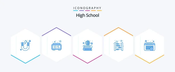 High School Blue Icon Pack Including Calendar Education Time Calculating — Archivo Imágenes Vectoriales