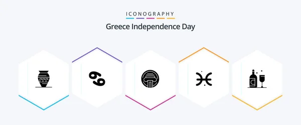Greece Independence Day Glyph Icon Pack Including Bottle Pisces Greece — Stockový vektor