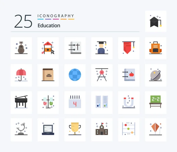 Education Flat Color Icon Pack Including Graduation Avatar Nursery School — Stockový vektor