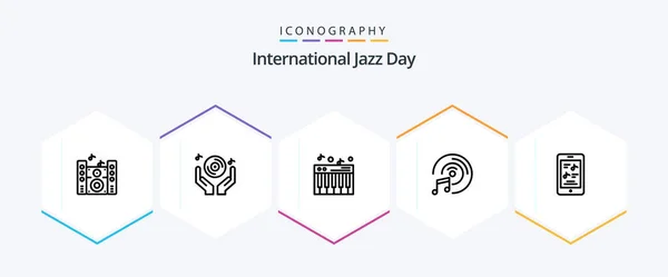 International Jazz Day Line Icon Pack Including Multimedia Disk Music — Stockvector