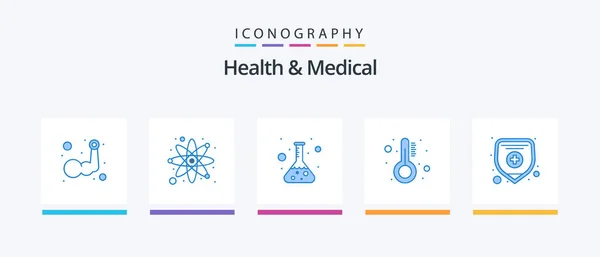 Health Medical Blue Icon Pack Including Medical Insurance Thermometer Flask — Archivo Imágenes Vectoriales