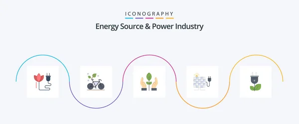 Energy Source Power Industry Flat Icon Pack Including Biomass Sun — Wektor stockowy