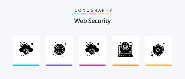 Web Security Glyph Icon Pack Inclusiv Protecție Eşuat Date Încuie — Vector de stoc
