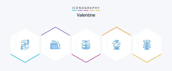 Valentine Blue Icon Pack Including Love Baked Gift Muffins Cake — Archivo Imágenes Vectoriales