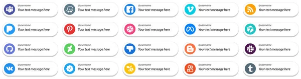 Card Style Social Media Platform Follow Icons Custom Message Option — Image vectorielle