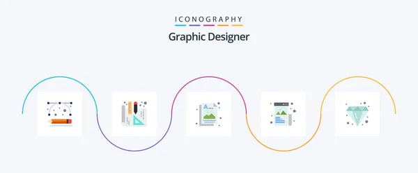 Graphic Designer Flat Icon Pack Including Diamond Design Idea Image — Stok Vektör