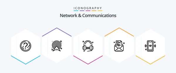 Network Communications Line Icon Pack Including Profile Newsletter Route Email — Wektor stockowy
