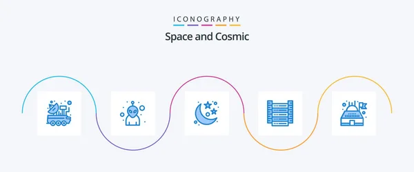 Space Blue Icon Pack Including Observatory Servers Moon Information Big — Stockový vektor