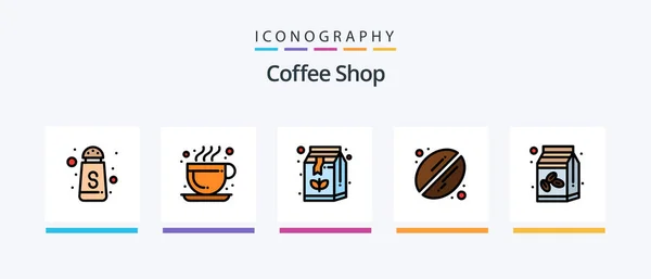Coffee Shop Line Filled Icon Pack Including Shop Drink Machine — Stock Vector