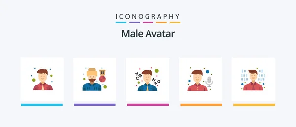Male Avatar Flat Icon Pack Including Programming Development Learn Recorder — Stockvector