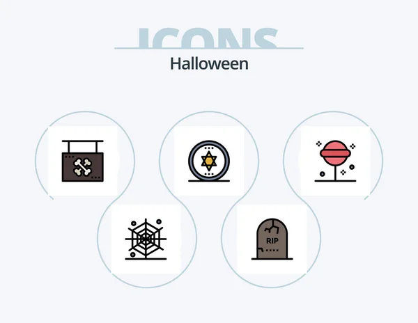 Halloween Line Filled Icon Pack Icon Design Magic Circle Coffin — Stock Vector
