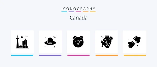 Канада Glyph Icon Pack Including Arctic Клен Ведмідь Листок Осінь — стоковий вектор