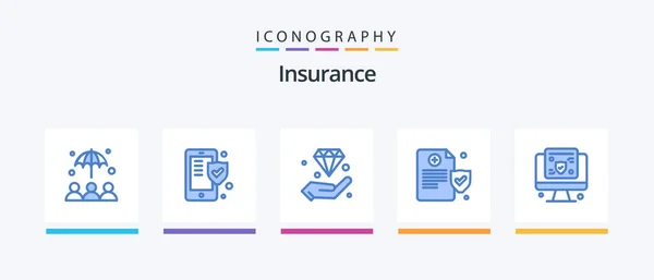 Insurance Blue Icon Pack Including Screen Computer Hand Policy Health — Stockvector