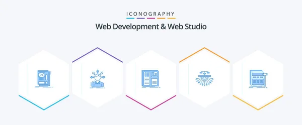 Web Development Web Studio Blue Icon Pack Including Site Optimization — Vetor de Stock