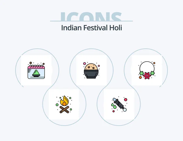 Holi Line Filled Icon Pack Icon Design Gujjia India Food — Vetor de Stock
