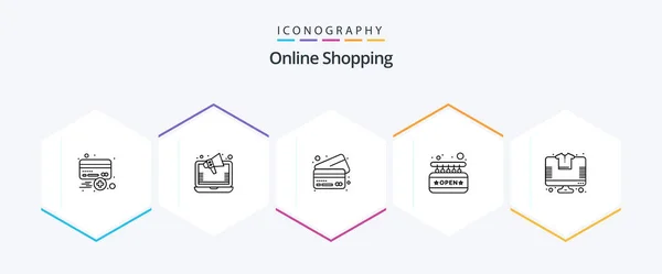 Online Shopping Line Icon Pack Including Shopping Sign Board Online — 图库矢量图片