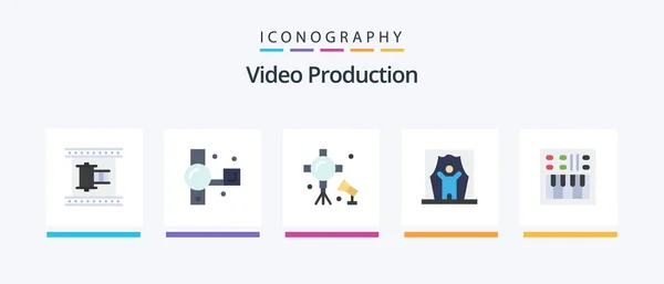 Video Production Flat Icon Pack Including Celebrity Actor Recording Studio — Stockový vektor