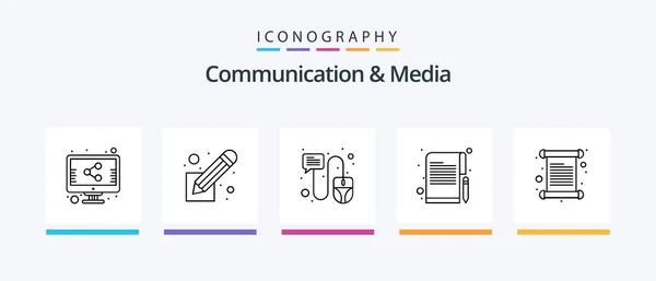 Communication Media Line Icon Pack Including Video People Book Globe — Stockvector