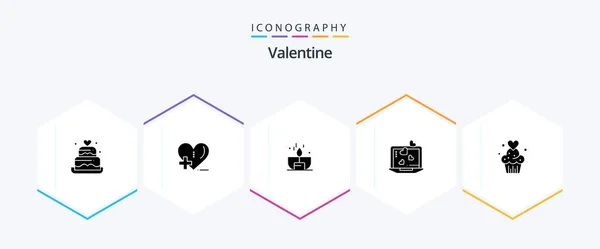 Valentine Glyph Icon Pack Including Dark Love Love Day Valentine — 图库矢量图片