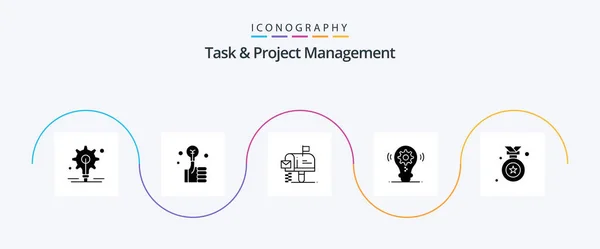 Task Project Management Glyph Icon Pack Including Gear Bulb Smart — Stockový vektor