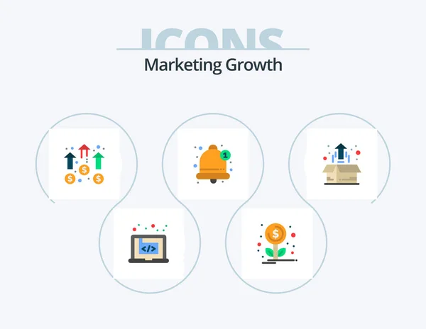 Marketing Growth Flat Icon Pack Icon Design Box Notification Achievement — Stok Vektör