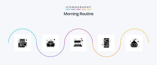 Morning Routine Glyph Icon Pack Including Perfume Weather Cooking Service — Vector de stock