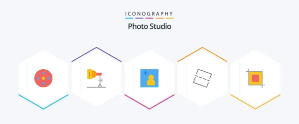 Photo Studio Flat Icon Pack Including Tool Camera Crop Photo — 图库矢量图片