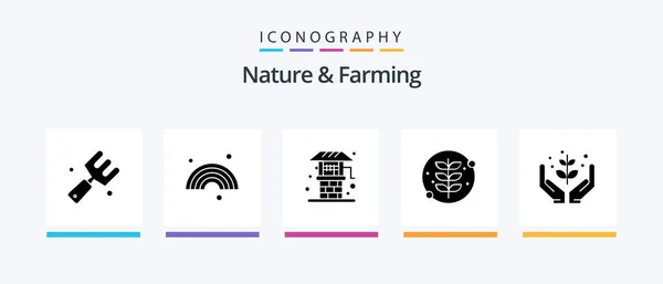Nature Farming Glyph Icon Pack Including Farming Plant Agriculture Nature — 图库矢量图片