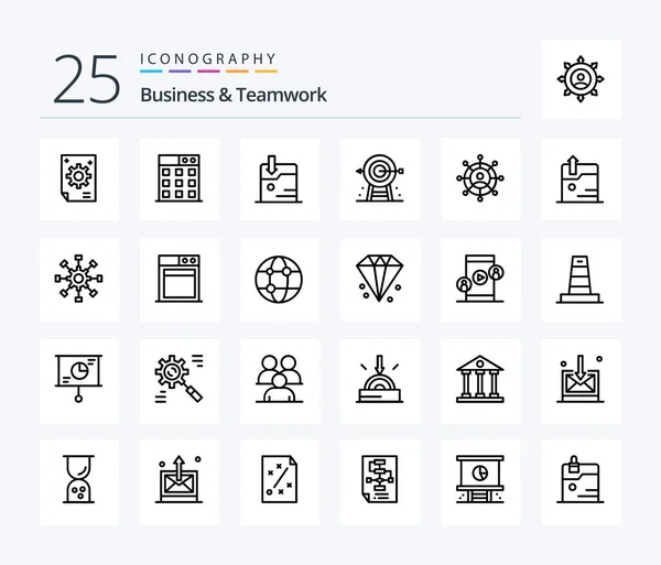Business Teamwork Line Icon Pack Including Strategy Goal Corporate — Vector de stock