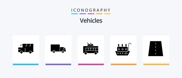 Vehicles Glyph Icon Pack Including Construction Vessel Bus Ship Fisherman — Wektor stockowy