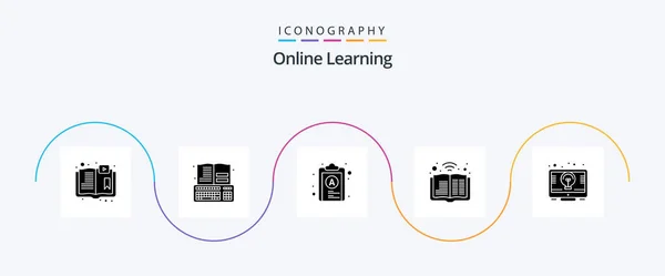 Online Learning Glyph Icon Pack Including Idea Signal Check List — Stockvector