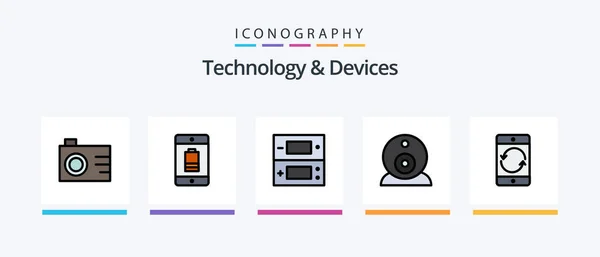 Devices Line Filled Icon Pack Including Type Hardware Cellphone Mouse — Stockvector