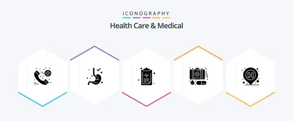 Health Care Medical Glyph Icon Pack Including Sign Location Medical — Vettoriale Stock