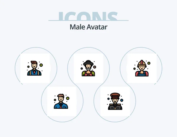 Male Avatar Line Filled Icon Pack Icon Design Worker Builder — Archivo Imágenes Vectoriales