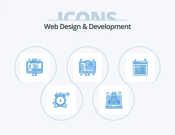 Web Design Development Blue Icon Pack Icon Design Browser Monitor — Image vectorielle
