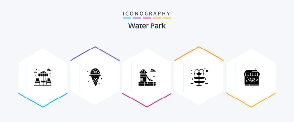 Water Park Glyph Icon Pack Including Park Garden Food Stand — Stok Vektör