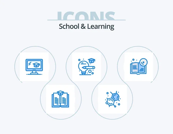 School Learning Blue Icon Pack Icon Design Graduation Education Book — Stok Vektör