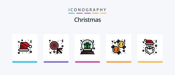 Christmas Line Filled Icon Pack Including Bells Time Christmas Timepiece — 图库矢量图片
