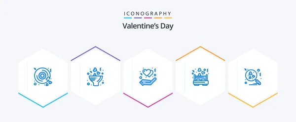 Valentines Day Blue Icon Pack Including Love Love Bed Protect — Stockvector